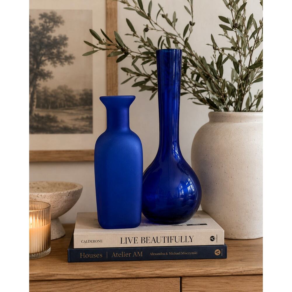 Cobalt Blue Glass Vase Bottle Set – Modern Decor